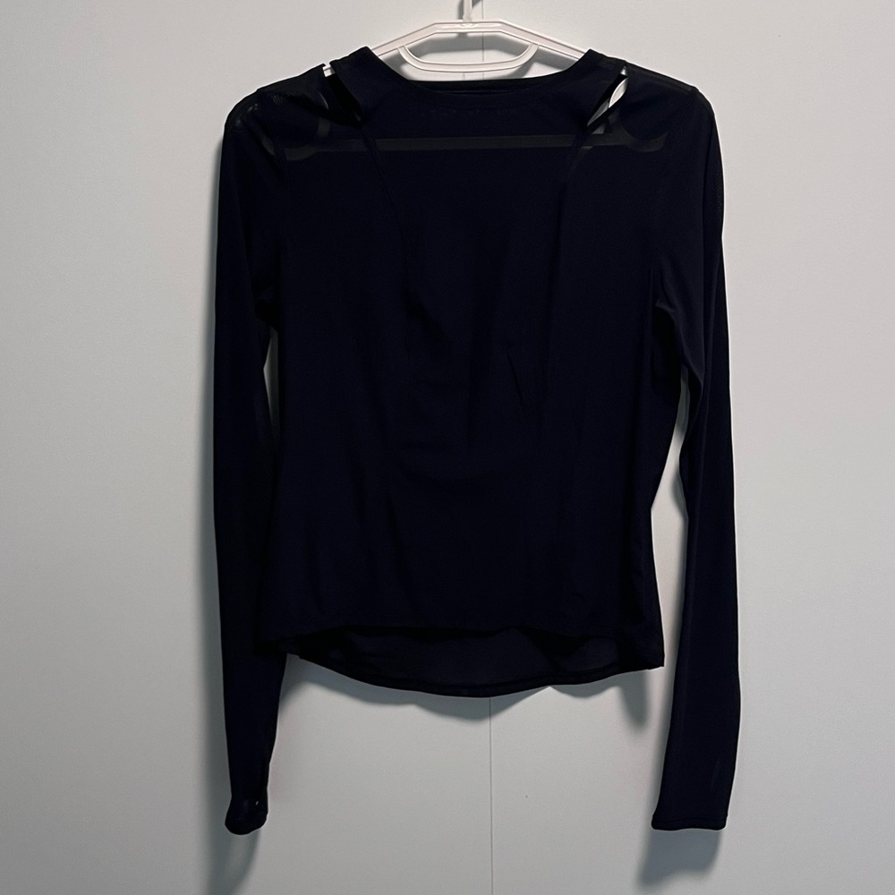 Lululemon Black Mesh Long Sleeve Shirt Cutout Shoulders - Picture 2 of 4